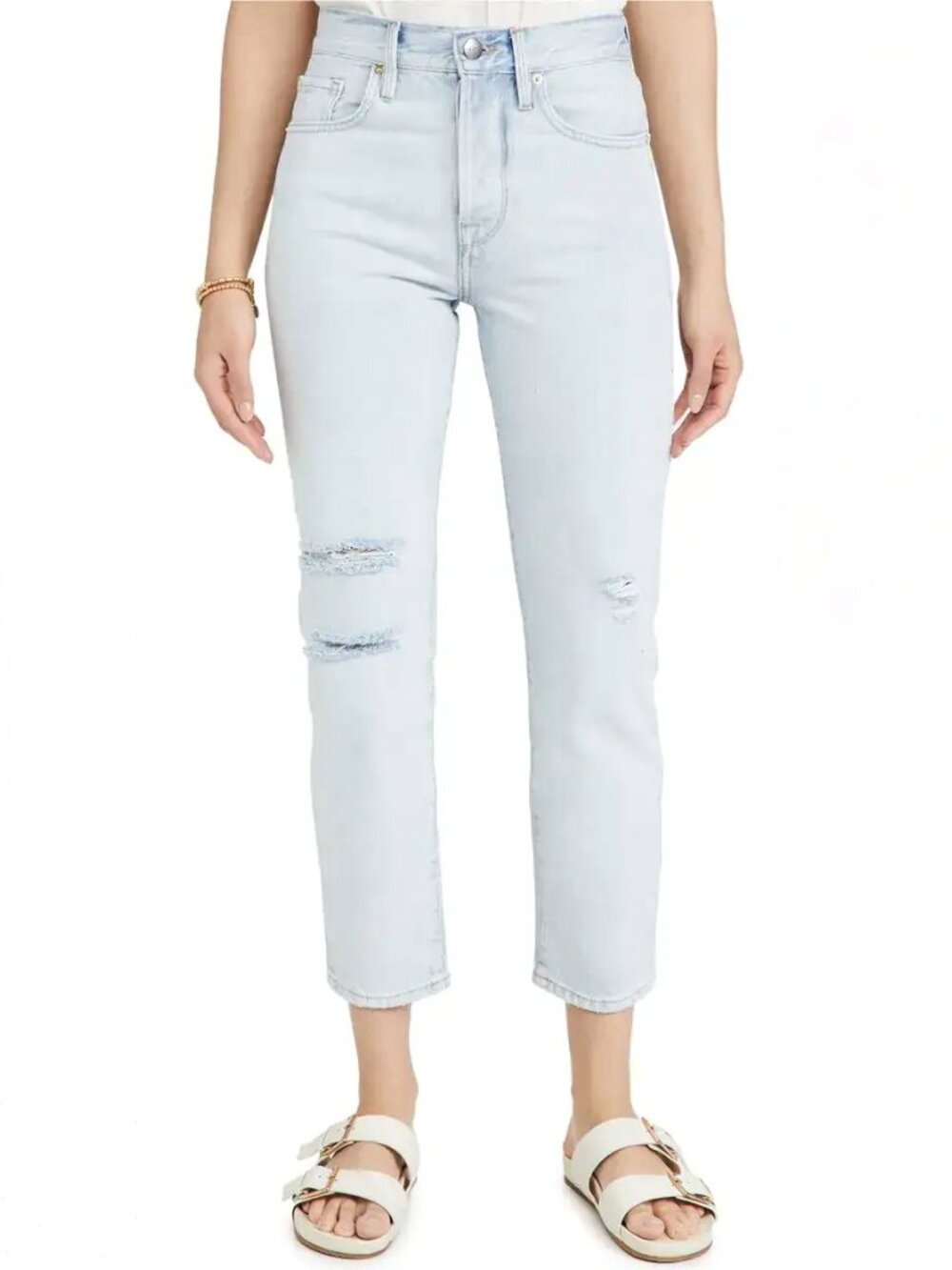 FRAME Le Original Howard Rips Light High Rise Slim Straight Ankle Jeans, Size 25